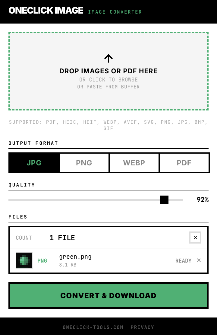 OneClick Image — file added, ready to convert