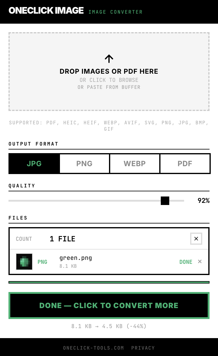 OneClick Image — conversion complete